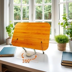 (15.4 x 11 Inches) Large Bamboo Book Stand for Reading Books with 360° Rotati…
