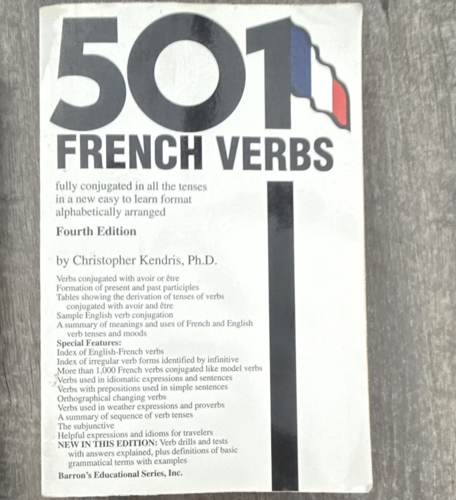 501 French Verbs Fourth Edition by Christopher Kendris Paperback Barron’s French