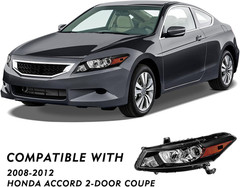 Headlight Assembly Compatible with 2008-2012 Honda Accord 2-Door Coupe Projector