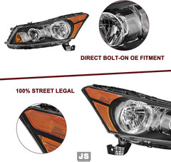 Headlight Assembly for 2008-2012 Honda Accord Sedan 4-Door Factory Style Halogen