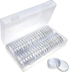 50PCS*40mm Coin Capsules Round Plastic Coin Holder White gaskets with Case Box🔥