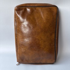 Book Cover Carrier Brown Faux Leather 8×11″ Zip Around Pleather Travel Norm Vtg