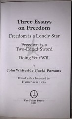 SIGNED by HYMENAEUS BETA, 1 of 41 8, THREE ESSAYS ON FREEDOM, JACK PARSONS, OTO