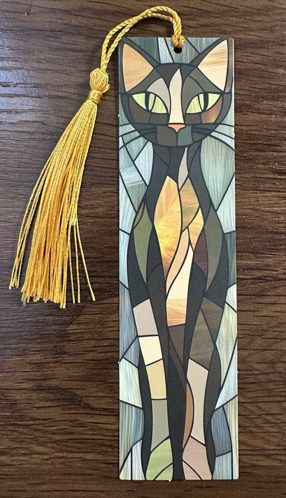 Paper Bookmark with Tassel 1.6 X 5.9 in. Stained Glass Cat
