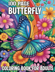 100 Page Butterfly Coloring Book For Adults: 50 Beautiful & Easy Large Print But