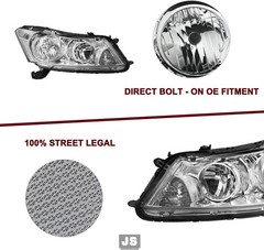 Headlight Fit for 2008-2012 Honda Accord Sedan 4-Door Halogen Headlamp (Chrome H