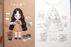 Little Forest Girl’s Coloring Postcard Book /Japanese Anime Illustrations Art