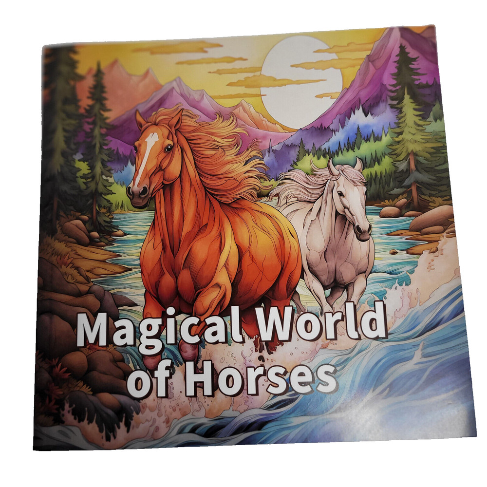 Magical World of Horses 8″x8″ Paperback Coloring Book w/ 20 Pages of 40 Images