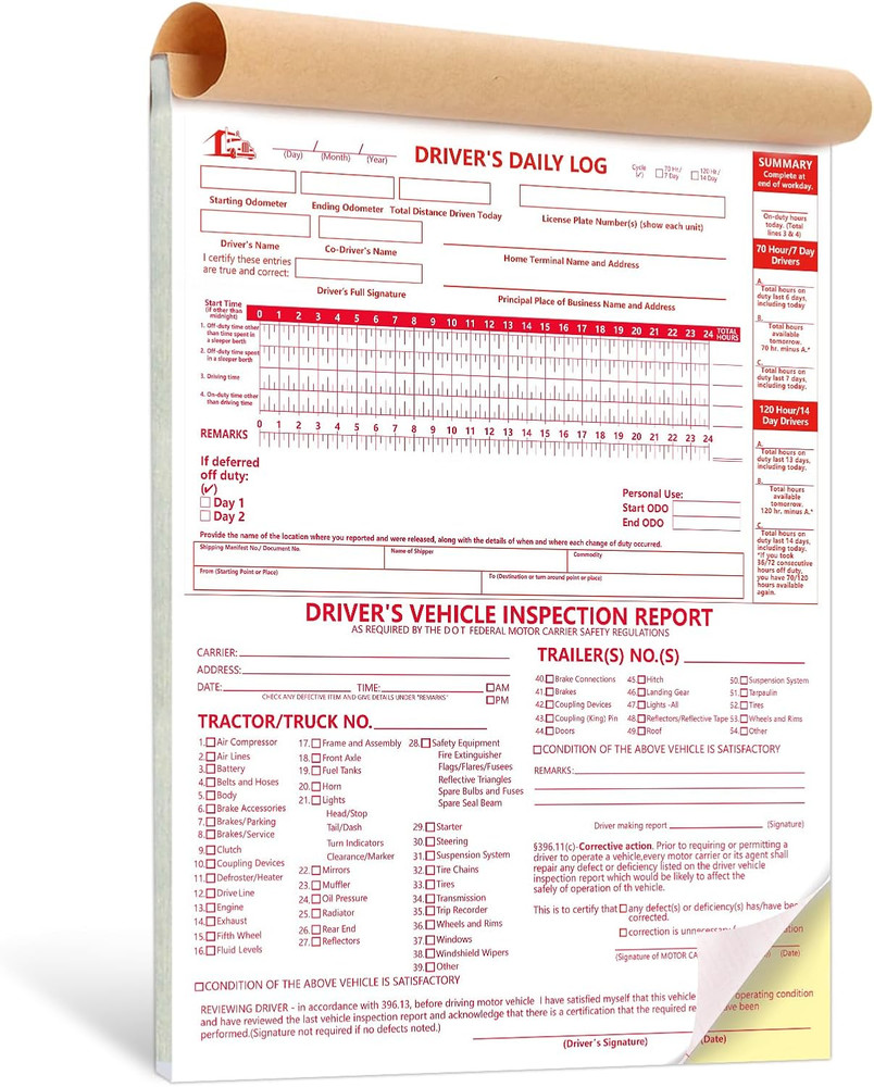 8.5X11Inch 2-In-1 Driver Log Books for Truckers Dot Log Book Driver Vehicle
