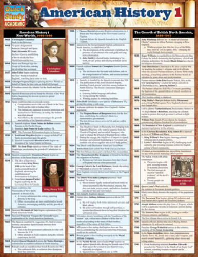 American History 1 (Quick Study: Academic) – Cards By BarCharts, Inc. – GOOD