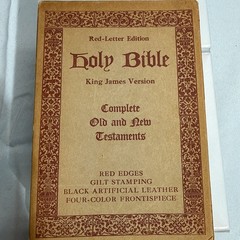 Vtg King James Holy Bible Readers Edition W/ Original Box Black Leather Red Edge