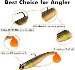 TRUSCEND Shadtale Easy Catch Soft Fishing Lures with 3.5in (9cm), 3.5″,0.45oz