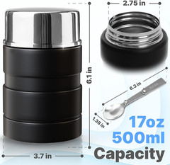 Stainless Steel Thermo for Hot Food 17OZ with Folding Spoon, Vacuum Insulated Fo
