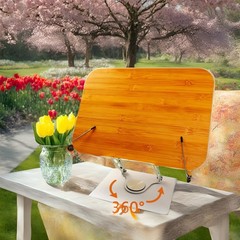 (15.4 x 11 Inches) Large Bamboo Book Stand for Reading Books with 360° Rotati…