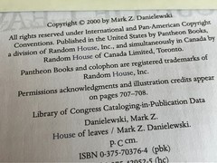 HOUSE OF LEAVES Mark Z. Danielewski Pantheon 2000 Remastered Full-Color 2nd Ed