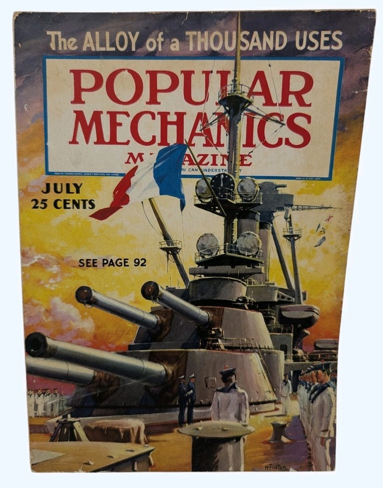 Popular Mechanics Magazine July 1936 Battleship Cover WWII Pre-War Camel Ads…