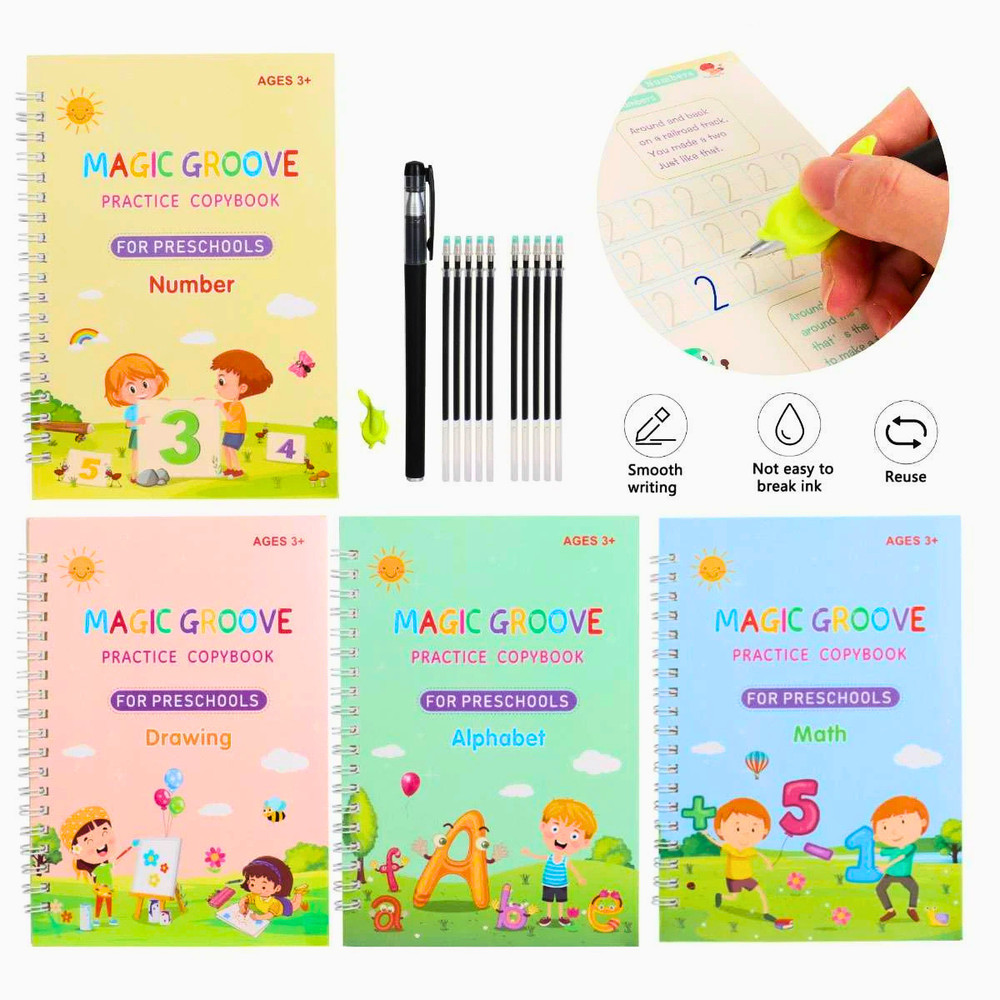 Magic Grooved Handwriting Practice Book for Kids Reusable Copybook Set