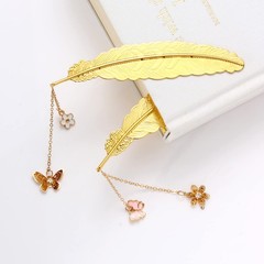 2 Pieces Gold Feather Bookmark, SoyKay Metal Bookmarks 4.5in x 0.9in,