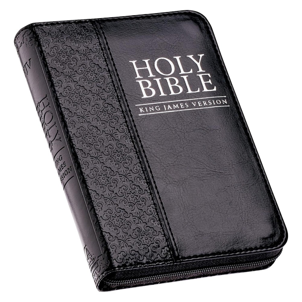 KJV Holy Bible,Mini Pocket Bible–Zippered Black Faux Leather Bible w/Ribbon Ma..