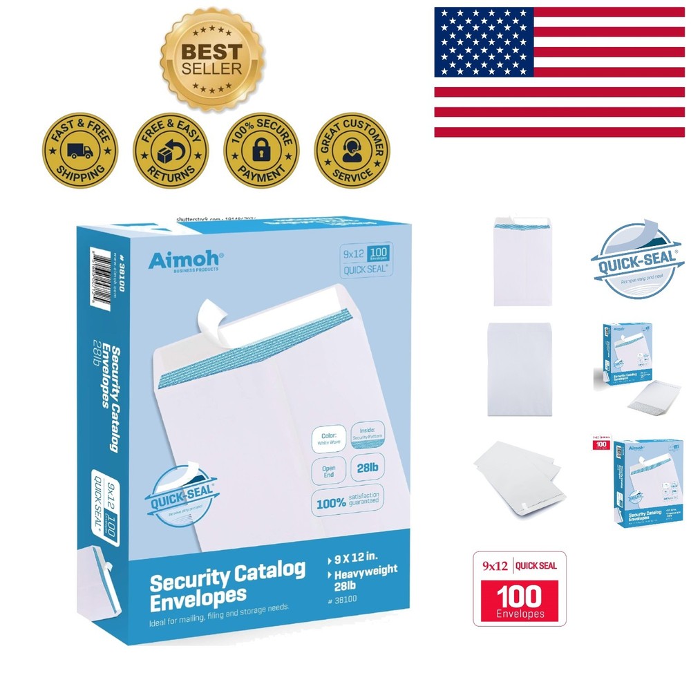 Bulk Pack of 100 9×12 Security Tinted Self-Seal Catalog Envelopes