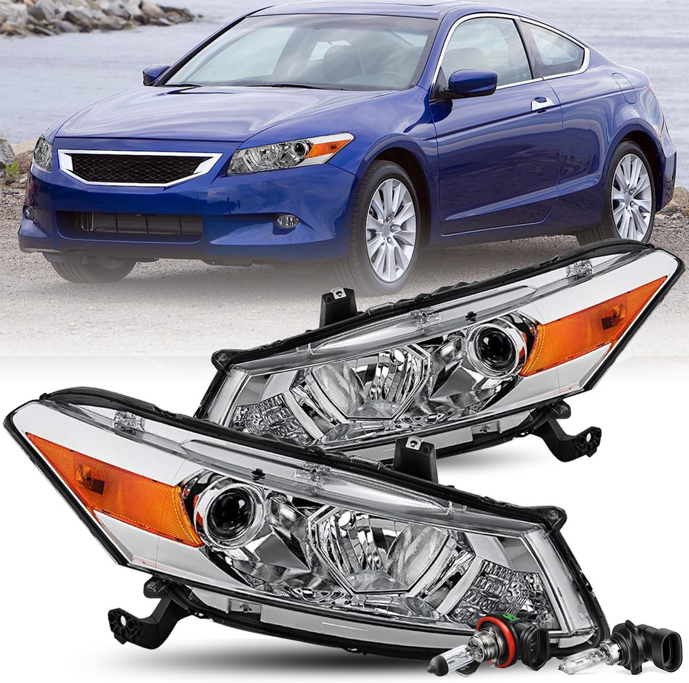 Projector Headlight Assembly W/Bulbs for 2008-2012 Honda Accord Coupe 2-Door Hal