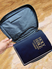 Genuine Leather Religious Book Bible Cover Organizer Zippered Case with Handle