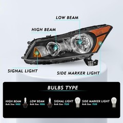 Headlight Assembly Pair Compatible with 2008-2012 Honda Accord Sedan 4-Door LX L