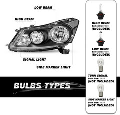 Headlight Assembly Pair Replacement for 2008-2012 Honda Accord Sedan 4-Door Fron
