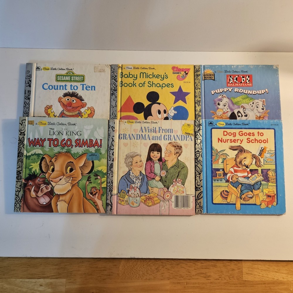 Set Lot of 6 First Little Golden 1980s Books Incl Mickey Lion King Sesame Street