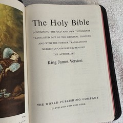 Holy Bible KJV Red Edges Self Pronouncing World Publishing 1950s Vtg BOX Great