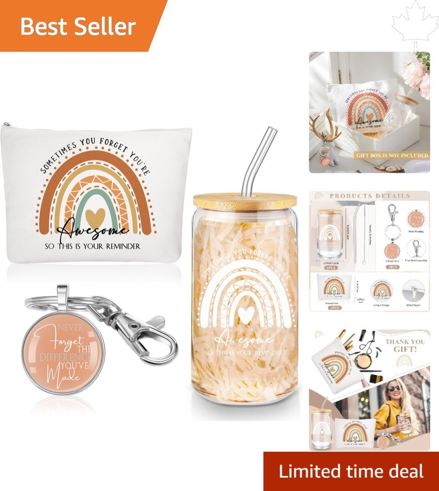 Colorful Superhero Appreciation Gift: 16oz Glass Tumbler, Makeup Bag & Keychain