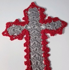 Handmade Cross Bookmark 8.5″ Lovingly Crochet in the USA Red & Gray