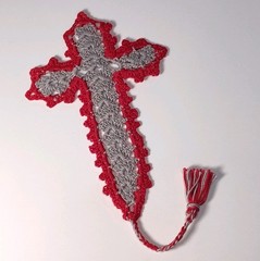 Handmade Cross Bookmark 8.5″ Lovingly Crochet in the USA Red & Gray