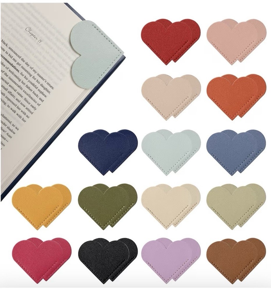 Heart Corner Bookmark, Faux Leather Flexible Multicolor Solid, 2.1 in – Black
