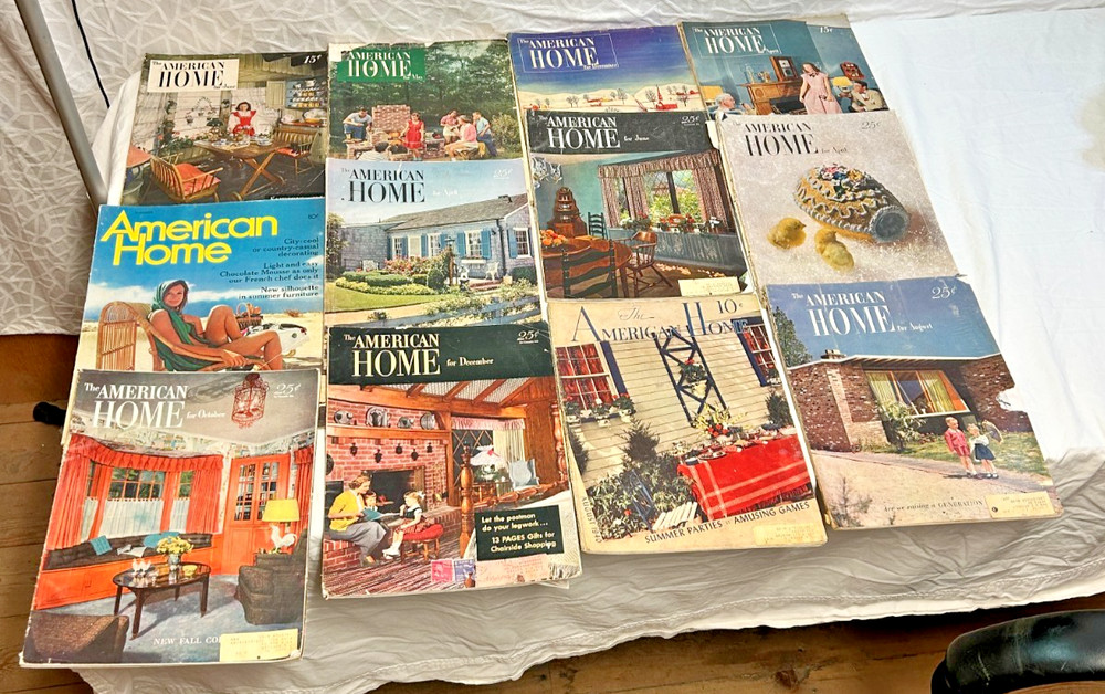 THE AMERICAN HOME Magazine Lot 12 40s-60s vtg house plans design ads cover art