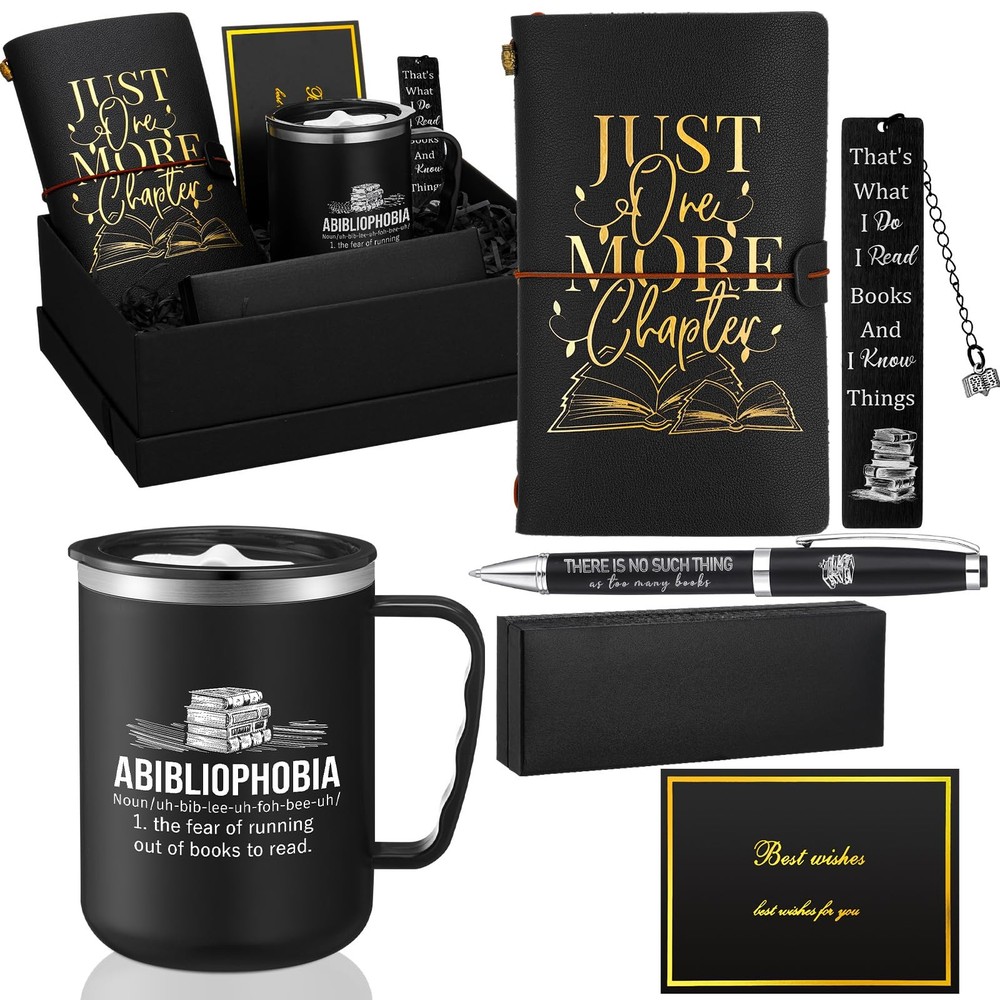 6 Pcs Book Lovers Gifts for Men Women 17 oz Abibliophobia Coffee Mugs Leather…