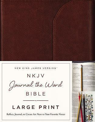 NKJV Journal the Word Bible (Premium Brown Leather) -slight cover dent/fold