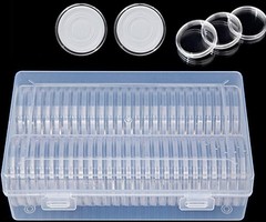 50PCS*40mm Coin Capsules Round Plastic Coin Holder White gaskets with Case Box🔥