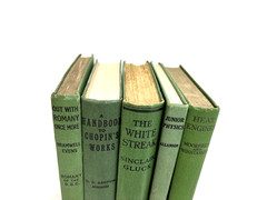 Collection of Old Green Books for Decoration. 12.5cm Shelf space.