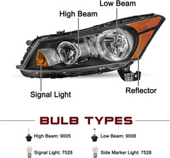 Headlight Assembly for 2008-2012 Honda Accord Sedan 4-Door Factory Style Halogen