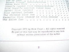 Gambling Tricks with Dice Nick Trost Book 1975 30 pages Free Shipping