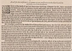 Elizabeth I Act of Uniformity Book of Common Prayer 1587 Grafton Statute Leaf