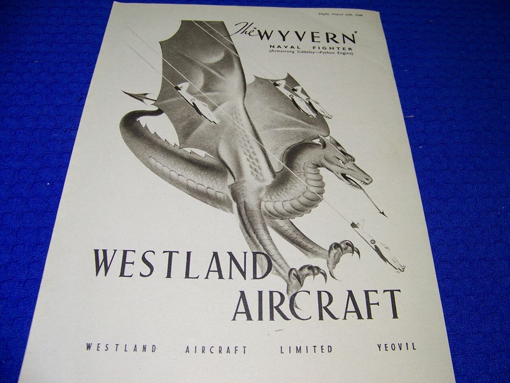 1949 WESTLAND WYVERN “NAVAL FIGHTER”..1-PAGE SALES AD (416GG)