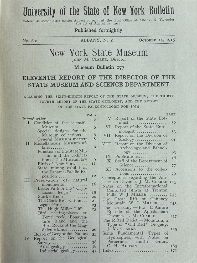 1915 NEW YORK STATE MUSEUM Bulletin 177 Oriskany Pic D’Aurore Fold Out et al.