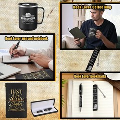 6 Pcs Book Lovers Gifts for Men Women 17 oz Abibliophobia Coffee Mugs Leather…