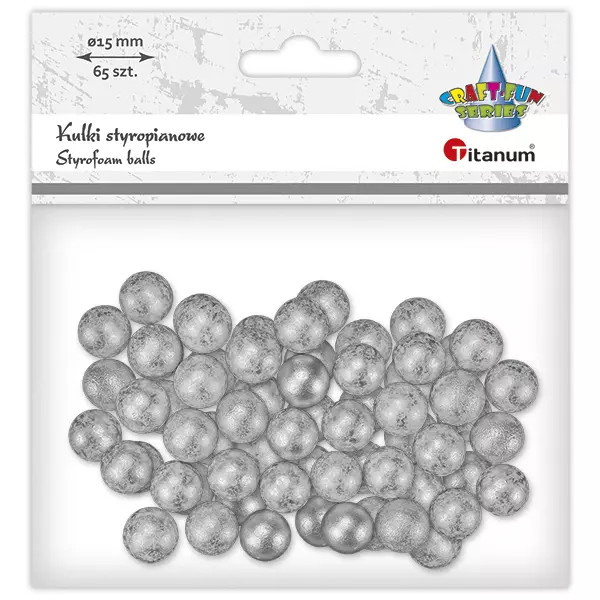 5903714551347 Kulki styropianowe 15mm 65szt srebrne Titanum