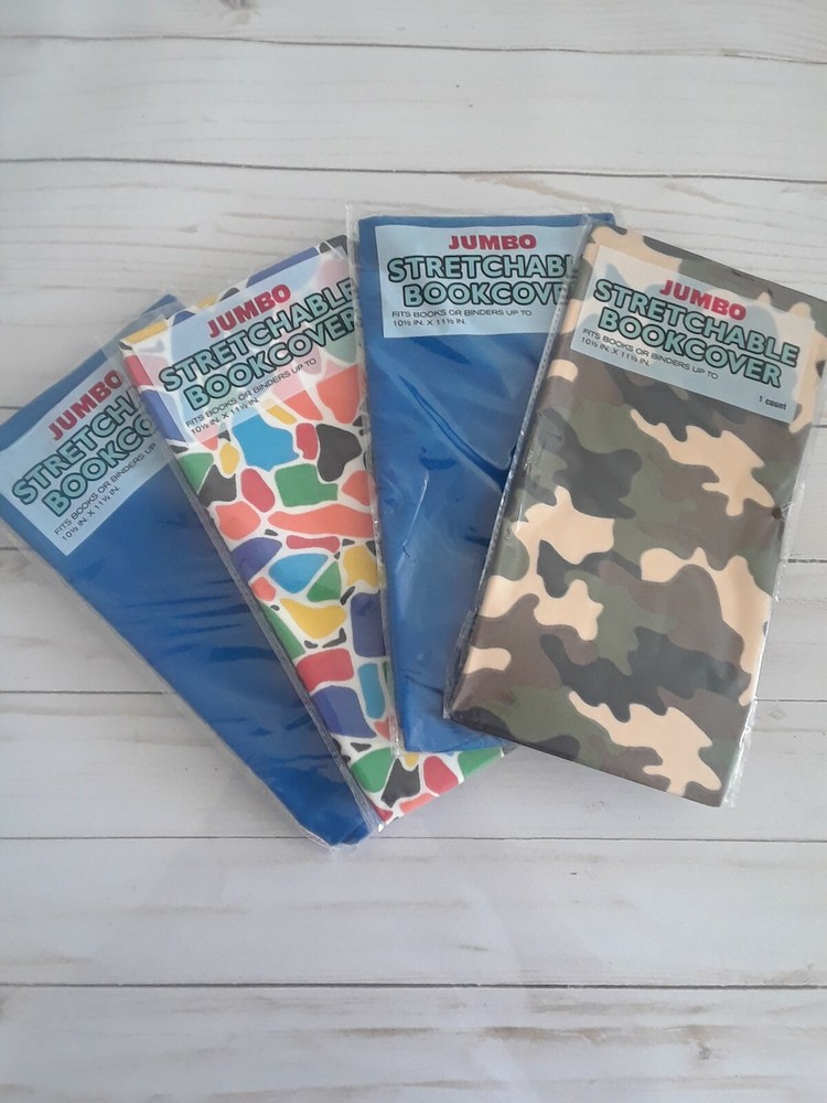 Jumbo Stretchable Book Cover 10.5in x 11.5in Reusable and Washable (Set of 4)