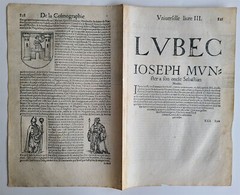 1575 LUBECK GERMANY view LEAF – BELLEFOREST ED. of MUNSTER COSMOGRAPHY antique