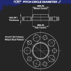 KSP 5X112mm Wheel Spacers,15mm 66.56mm Hubcentric Bore Forged Tuning Spacer f…