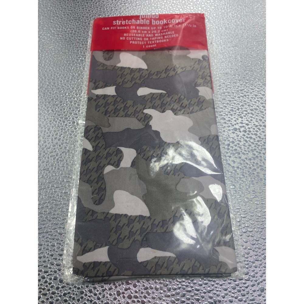 Jumbo Stretchable Book Cover Camo Grey Black White Fits Up To 10.5 x 11.5 In